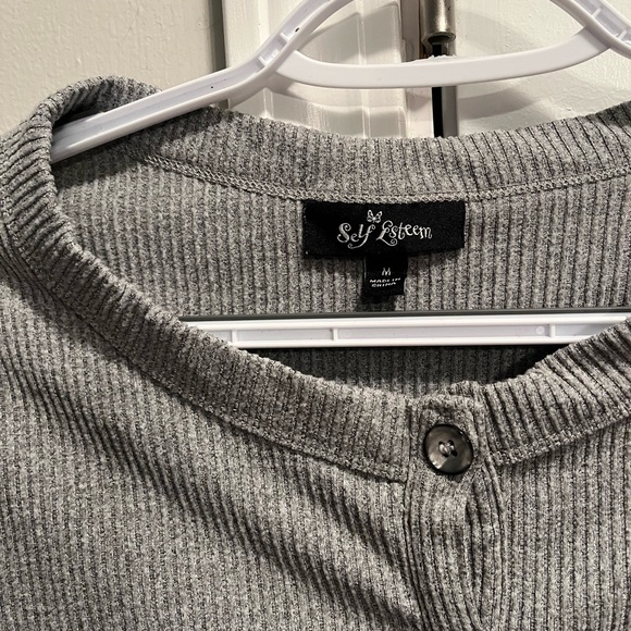 VTG Y2K Self Esteem Grey Ribbed Light Weight Cardigan Sweater Small 90s Grunge - Picture 3 of 4